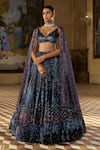 Buy_Seema Gujral_Blue Net Sequins, Tassels V-neck Jewel Tone Embroidered Lehenga Set _at_Aza_Fashions