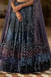 Seema Gujral_Blue Net Sequins, Tassels V-neck Jewel Tone Embroidered Lehenga Set _at_Aza_Fashions