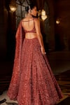 Seema Gujral_Red Net Crystals, Sequins, Beads, Embroidery Sweetheart Neck Brick Lehenga Set _Online_at_Aza_Fashions