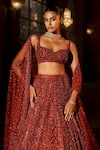 Buy_Seema Gujral_Red Net Crystals, Sequins, Beads, Embroidery Sweetheart Neck Brick Lehenga Set _Online_at_Aza_Fashions