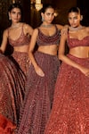Shop_Seema Gujral_Red Net Crystals, Sequins, Beads, Embroidery Sweetheart Neck Brick Lehenga Set _Online_at_Aza_Fashions