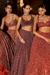 Seema Gujral_Orange Net Crystals, Sequins, Beads, Tassels, Embroidery Copper Lehenga Set _at_Aza_Fashions