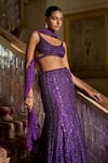 Buy_Seema Gujral_Purple Net Sequins, Tassels Sweetheart , Halter Mermaid Skirt Set _Online_at_Aza_Fashions