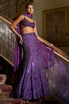 Buy_Seema Gujral_Purple Net Sequins, Tassels Sweetheart , Halter Mermaid Skirt Set _at_Aza_Fashions