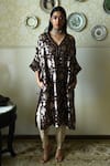Buy_Shorshe Clothing_Brown Brocade, Silk Embroidery, Lace Rajbaari Floral Kaftan And Dhoti Pant Set _at_Aza_Fashions