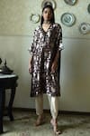 Buy_Shorshe Clothing_Brown Brocade, Silk Embroidery, Lace Rajbaari Floral Kaftan And Dhoti Pant Set _Online_at_Aza_Fashions