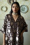 Shop_Shorshe Clothing_Brown Brocade, Silk Embroidery, Lace Rajbaari Floral Kaftan And Dhoti Pant Set _Online_at_Aza_Fashions