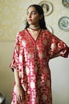 Shorshe Clothing_Red Brocade, Silk Embroidery, Lace Rajbaari Floral Kurta And Dhoti Pant Set _Online_at_Aza_Fashions