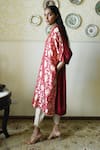 Shop_Shorshe Clothing_Red Brocade, Silk Embroidery, Lace Rajbaari Floral Kurta And Dhoti Pant Set _Online_at_Aza_Fashions
