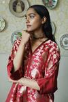 Shorshe Clothing_Red Brocade, Silk Embroidery, Lace Rajbaari Floral Kurta And Dhoti Pant Set _at_Aza_Fashions