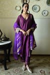 Buy_Shorshe Clothing_Purple Silk Lace, Embroidery V-neck Taj Raw Kaftan And Pant Set _at_Aza_Fashions