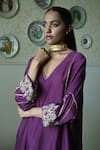 Buy_Shorshe Clothing_Purple Silk Lace, Embroidery V-neck Taj Raw Kaftan And Pant Set _Online_at_Aza_Fashions