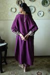 Shop_Shorshe Clothing_Purple Silk Lace, Embroidery V-neck Taj Raw Kaftan And Pant Set _at_Aza_Fashions