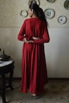 Shop_Shorshe Clothing_Red Silk Embroidery, Lace Round Neck Vaani Brocade Woven Dress _at_Aza_Fashions