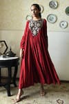 Buy_Shorshe Clothing_Red Silk Embroidery, Lace Round Neck Vaani Brocade Woven Dress _Online_at_Aza_Fashions