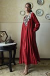 Shop_Shorshe Clothing_Red Silk Embroidery, Lace Round Neck Vaani Brocade Woven Dress _Online_at_Aza_Fashions