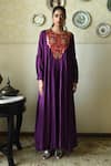 Shop_Shorshe Clothing_Purple Silk Embroidery, Lace Round Neck Vaani Brocade Yoke Woven Dress _at_Aza_Fashions