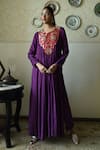 Buy_Shorshe Clothing_Purple Silk Embroidery, Lace Round Neck Vaani Brocade Yoke Woven Dress _at_Aza_Fashions