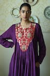 Shorshe Clothing_Purple Silk Embroidery, Lace Round Neck Vaani Brocade Yoke Woven Dress _Online_at_Aza_Fashions
