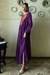 Buy_Shorshe Clothing_Purple Silk Embroidery, Lace Round Neck Vaani Brocade Yoke Woven Dress _Online_at_Aza_Fashions