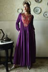 Shop_Shorshe Clothing_Purple Silk Embroidery, Lace Round Neck Vaani Brocade Yoke Woven Dress _Online_at_Aza_Fashions
