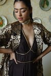 Buy_Shorshe Clothing_Brown Silk Embroidery, Lace V-neck Princess Hand Dress _Online_at_Aza_Fashions