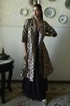 Buy_Shorshe Clothing_Brown Silk Embroidery, Lace V-neck Princess Hand Dress _at_Aza_Fashions