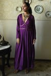 Shorshe Clothing_Purple Silk Embroidery, Lace V-neck Princess Hand Dress _Online_at_Aza_Fashions