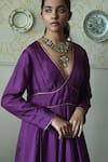 Buy_Shorshe Clothing_Purple Silk Embroidery, Lace V-neck Princess Hand Dress _Online_at_Aza_Fashions