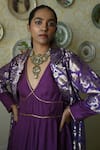 Shorshe Clothing_Purple Silk Embroidery, Lace V-neck Princess Hand Dress _at_Aza_Fashions