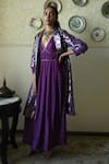 Buy_Shorshe Clothing_Purple Silk Embroidery, Lace V-neck Princess Hand Dress 