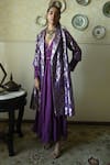 Buy_Shorshe Clothing_Purple Silk Embroidery, Lace V-neck Princess Hand Dress _at_Aza_Fashions