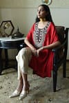 Buy_Shorshe Clothing_Red Silk Round Neck Embroidered Cape And Dhoti Pant Set _Online_at_Aza_Fashions