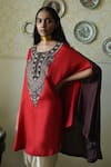 Shop_Shorshe Clothing_Red Silk Round Neck Embroidered Cape And Dhoti Pant Set _Online_at_Aza_Fashions