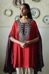 Buy_Shorshe Clothing_Red Silk Round Neck Embroidered Cape And Dhoti Pant Set _at_Aza_Fashions