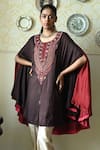 Shorshe Clothing_Brown Silk Round Neck Embroidered Cape And Dhoti Pant Set _Online_at_Aza_Fashions
