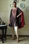 Shop_Shorshe Clothing_Brown Silk Round Neck Embroidered Cape And Dhoti Pant Set _Online_at_Aza_Fashions