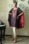 Buy_Shorshe Clothing_Brown Silk Round Neck Embroidered Cape And Dhoti Pant Set _at_Aza_Fashions