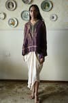Shorshe Clothing_Purple Tissue, Silk Embroidery, Sequins, Beads, Lace Kurta And Cowl Skirt Set _at_Aza_Fashions