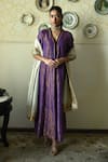 Buy_Shorshe Clothing_Purple Tissue Embroidery, Lace V-neck Sashiko Hand Kurta _at_Aza_Fashions