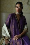 Shorshe Clothing_Purple Tissue Embroidery, Lace V-neck Sashiko Hand Kurta _at_Aza_Fashions