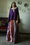 Shop_Shorshe Clothing_Purple Round Neck, Split Maharani Hand Embroidered Patchwork Cape _at_Aza_Fashions