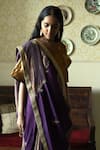 Shorshe Clothing_Purple Silk, Tissue Embroidery, Lace Chinaar Diagonal Hand Saree _Online_at_Aza_Fashions