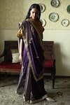 Shop_Shorshe Clothing_Purple Silk, Tissue Embroidery, Lace Chinaar Diagonal Hand Saree _Online_at_Aza_Fashions