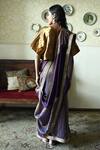 Shop_Shorshe Clothing_Purple Silk, Tissue Embroidery, Lace Chinaar Diagonal Hand Saree _at_Aza_Fashions