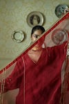 Buy_Shorshe Clothing_Red Organza Lace Anaar Dupatta _Online_at_Aza_Fashions