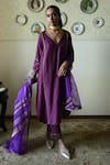 Buy_Shorshe Clothing_Purple Organza Lace Anaar Dupatta _at_Aza_Fashions