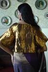 Shop_Shorshe Clothing_Gold Tissue Round Neck Charulata Blouse _at_Aza_Fashions