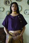 Buy_Shorshe Clothing_Purple Silk Embroidery, Bows Round Neck Charulata Blouse _at_Aza_Fashions