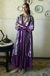 Buy_Shorshe Clothing_Purple Brocade Collared Roshnee Gujrat Tissue Jacket _at_Aza_Fashions